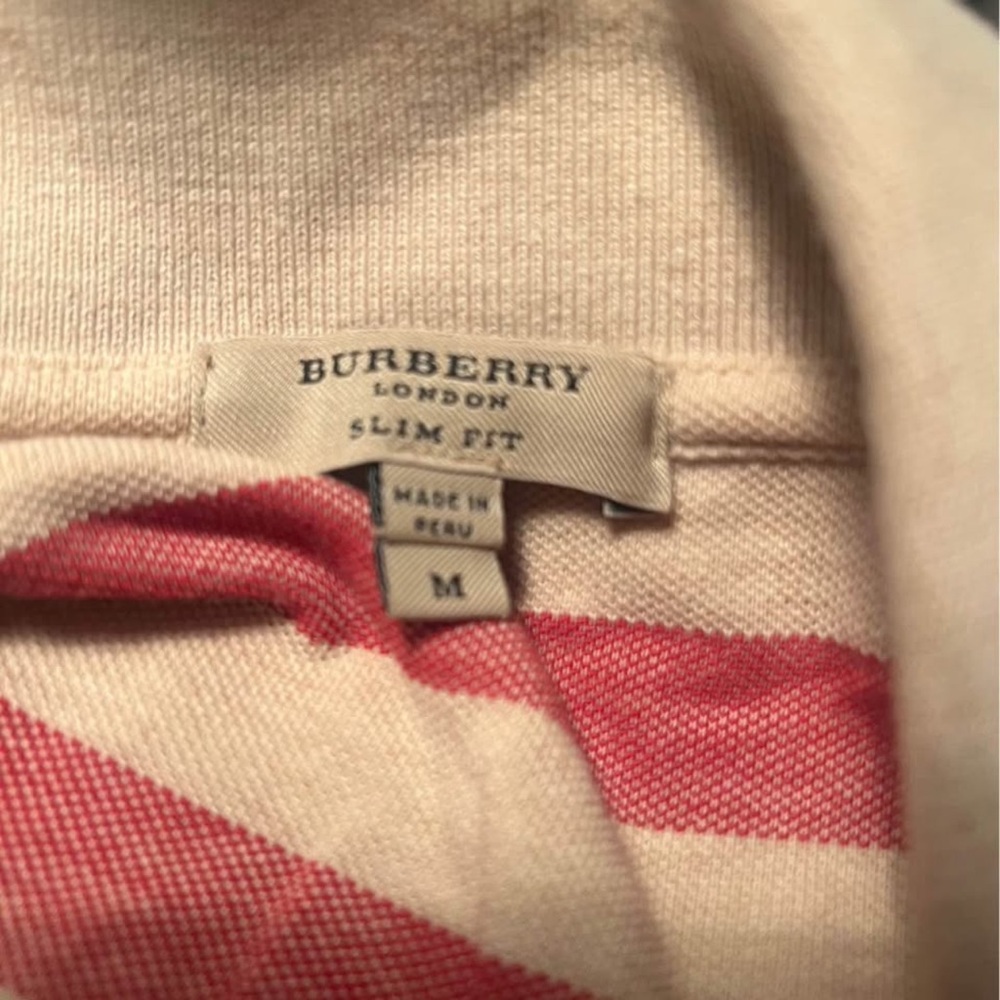 Burberry Red and White Striped Mens Polo - Picture 3 of 4